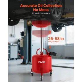 30L Waste Oil Drain Tank, Industrial Fluid Drain Tank with Adjustable Funnel Height, Portable Oil Drainer with Wheels & Toolbox,