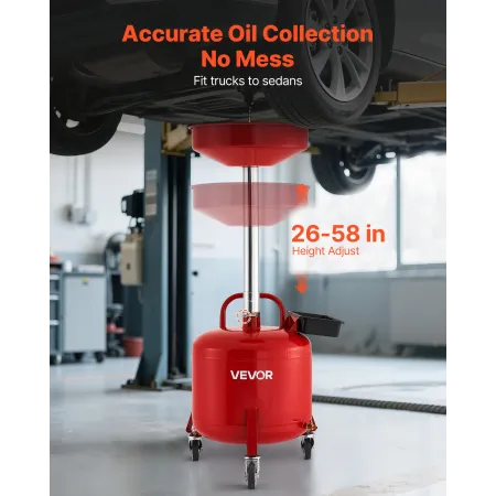 30L Waste Oil Drain Tank, Industrial Fluid Drain Tank with Adjustable Funnel Height, Portable Oil Drainer with Wheels & Toolbox,