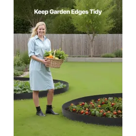 Landscape Edging, 2000 x 10 cm Plastic Garden Border Edging with 30 Spikes & 2 Ground Stakes, No Dig, Flexible Lawn Edgings Roll