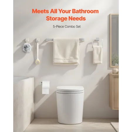 VEVOR Børstet Nikkel Badeværelse Hardware Sæt, 5 Styk Badeværelsestilbehør Sæt, Rustfrit Stål 24 tommer Håndklædestang,