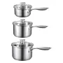 Stainless Steel Saucepan Set, 1 QT & 2 QT & 3 QT Saucepans with Glass Lids, Multipurpose Nonstick Stainless Steel Sauce Pot with