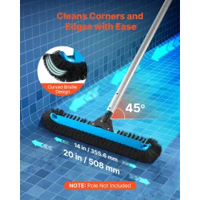 Pool Brush Head, 508 mm Scrub Brushes with Nylon Bristles and Aluminum Pole Connector, Heavy Duty Curved Brush Head for Cleaning