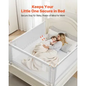 VEVOR 3-delt børnesengehest, børnesenge gelænder med forstærket jernrør og Oxford-klud, justerbar højde sengehest