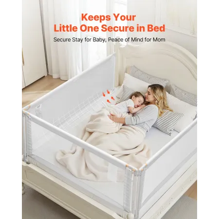VEVOR 3 Piece Toddler Bed Rail, Kids Beds Guard Rail with Reinforced Iron Pipe and Oxford Cloth, Adjustable Height Bed Side Rail