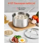 4 QT Saucepan, Stainless Steel Saucepan with Glass Lid, Multipurpose Nonstick Stainless Steel Small Cooking Sauce Pot with Ergon