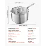 4 QT Saucepan, Stainless Steel Saucepan with Glass Lid, Multipurpose Nonstick Stainless Steel Small Cooking Sauce Pot with Ergon