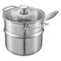 2.5 QT Saucepan with Steamer, Stainless Steel Saucepan with Glass Lid, Multipurpose Nonstick Stainless Steel Sauce Pot with Ergo