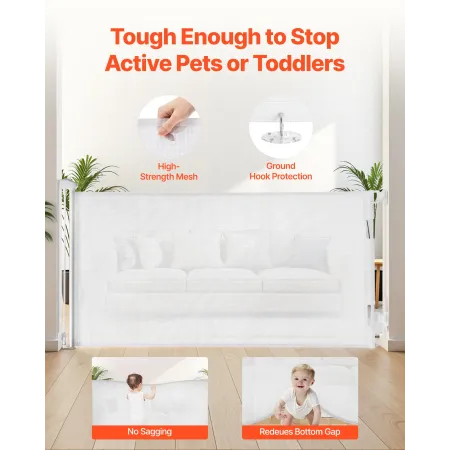 VEVOR Retractable Baby Gate, Extends to 1850 mm Wide, 795 mm Tall, with Security Lock, Easy to Use, Walk Through Without Trippin