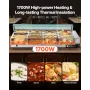 VEVOR kommerciel madvarmer, 1700 W elektrisk dampvarmer i rustfrit stål med glasdæksel, 12-pandes bordplade Buffet Bain M