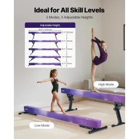 VEVOR Adjustable Balane Beam for Kids, 8FT Gymnastics Beam, High and Low Floor Beams of 5 Adjustable Heights for All Gymnastic L