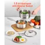 VEVOR 1.5 QT gryde med dampkoger, gryde i rustfrit stål med glaslåg, multifunktionel nonstick-sovsegryde i rustfrit stål