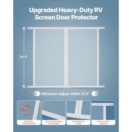 VEVOR RV Screen Door Protector, 800x723.9 mm Door Grille, Easy to Install and Disassemble, Reinforced Breathable Protective Mesh
