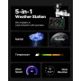 VEVOR 5-i-1 Wi-Fi vejrstation, 190,5 mm VA-skærm, trådløs solcelledrevet udendørssensor, regnmåler, indendørs udendørs til W
