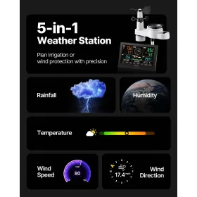 5-i-1 Wi-Fi vejrstation, 190,5 mm VA-skærm, trådløs