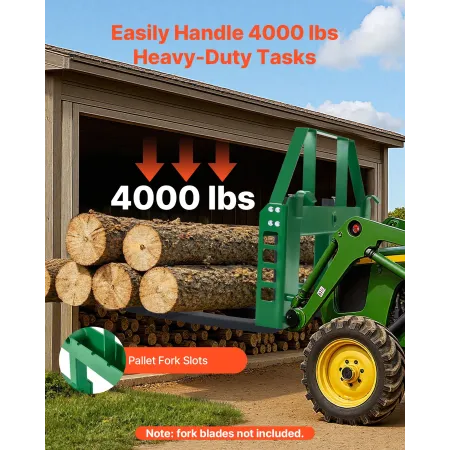 VEVOR Skid Steer Pallet Frame, 1814 kg Rated Load Capacity, 115 cm Pallet Fork Frame Attachments with 50.8 mm Hitch Receiver & S