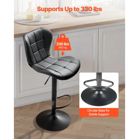 Bar Stool Set of 4, Modern PU Leather Counter Height Stools, Swivel Kitchen Barstool with Back and Footrest, Height Adjustable A