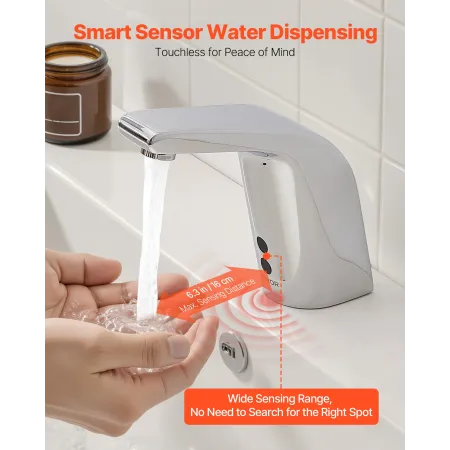 Touchless Bathroom Sink Faucet, Automatic Motion Sensor Restroom Toilet Faucet Cold Water with Single Hole, Battery Operated for