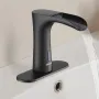 Touchless Bathroom Sink Faucet, Automatic Motion Sensor Waterfall Restroom Toilet Faucet with Hole Cover Plate, Modern Electroni