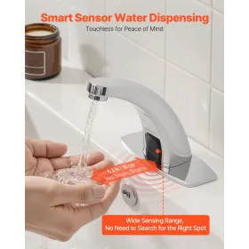 VEVOR Touchless Bathroom Sink Faucet, Automatic Motion Sensor Restroom Toilet Faucet with Hole Cover Plate, Battery Operated,Hot