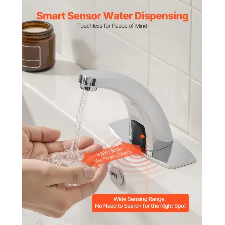 VEVOR Touchless Bathroom Sink Faucet, Automatic Motion Sensor Restroom Toilet Faucet with Hole Cover Plate, Battery Operated,Hot