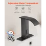 Touchless Bathroom Sink Faucet, Automatic Motion Sensor Waterfall Restroom Toilet Faucet with Hole Cover Plate, Battery Operated