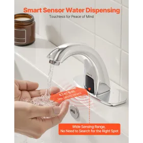 Touchless Bathroom Sink Faucet, Automatic Motion Sensor Restroom Toilet Faucet with Hole Cover Plate, Battery Operated,Adjustabl