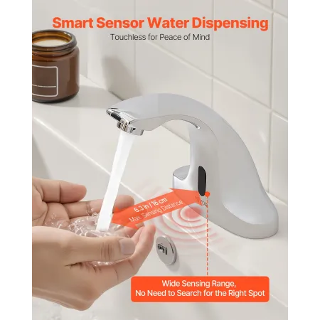 VEVOR Touchless Bathroom Sink Faucet, Automatic Motion Sensor Restroom Toilet Faucet Cold Water with Hole Cover Plate, Battery O