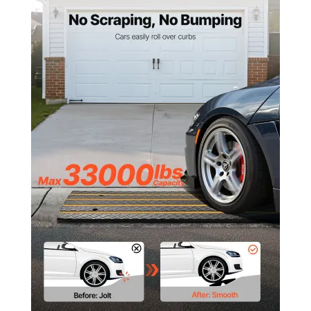 VEVOR Car Driveway Rubber Curb Ramp, 15 Tons Load Capacity, 66 mm Rise Curbside Bridge Ramp with Yellow Reflective Strips, Suita