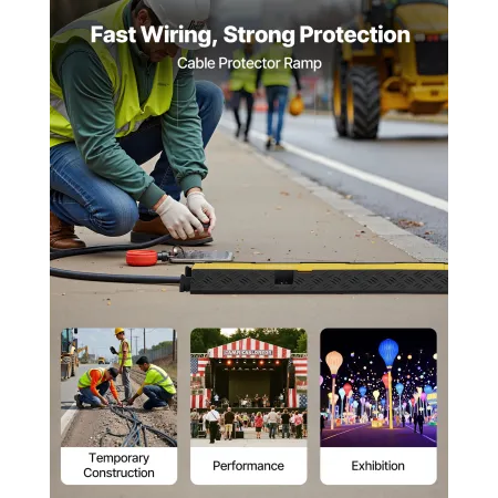 VEVOR kabelbeskytterrampe, 9.979 kg/akselkapacitet, 2-kanals Heavy Duty gummislangeledningsdæksel, 32 x 31 mm kanal, Traffi