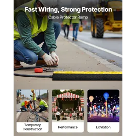 VEVOR Cable Protector Ramp, 9,979 kg/axle Capacity, 2 Channel Heavy Duty Rubber Cord Hose Wire Cover, 100 x 75 mm Channel, Traff