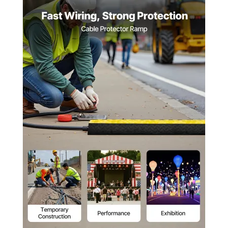 VEVOR-kabelbeskytterrampe, 9.979 kg/akselkapacitet, 2-kanals Heavy Duty gummiledningsslangeledningsdæksel, 100 x 75 mm kanal,