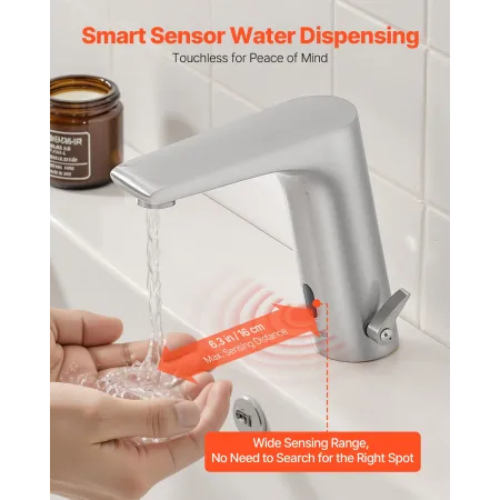 Touchless Bathroom Sink Faucet, Automatic Motion Sensor Restroom Toilet Faucet, HandsFree Adjustable Cold Hot Single Handle Wate