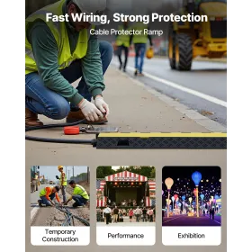 VEVOR Cable Protector Ramp, 9,979 kg/axle Capacity, 2 Channel Heavy Duty TPU Cord Hose Wire Cover, 31 x 28 mm Channel, Traffic S