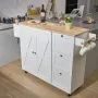 Kitchen Island Cart with Solid Wood Top, 115 cm Width Mobile Carts with Storage Cabinet, Rolling Kitchen Table with Spice Rack, 