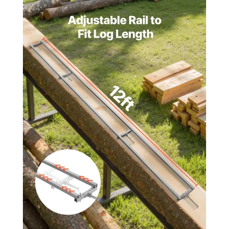 Rail Mill Guide System, 3.66 m 4 Crossbar Chainsaw Mill Kits, Aluminum Saw Milling Rails System Works with Chainsaw, 2 Wedges, A