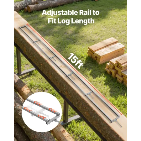 VEVOR skinnemølleføringssystem, 4,57 m 6 tværstangskædesavsfræsersæt, aluminiumsavfræserskinnersystem Fungerer med motorsav, 4