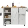Kitchen Island Cart with Solid Wood Top, 115 cm Width Mobile Carts with Storage Cabinet, Rolling Kitchen Table with Spice Rack, 