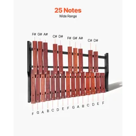 VEVOR Glockenspiel Xylophone, 25 Notes, Wooden Professional Xylophone Percussion Instrument, with 4 Mallets, Carrying Bag, Begin