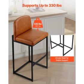 VEVOR Bar Stool Set of 4, 68cm Counter Height Stools, Modern PU Leather Counter Barstool with Backrest, Metal Legs, Easy Assembl
