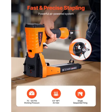 Pneumatic Carton Closing Stapler, 13 Gauge Pneumatic Cardboard Staple Gun for 34.8mm Crown 16mm & 19mm Length, Depth-Adjustable 