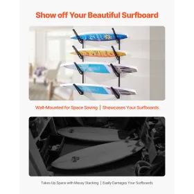 Surfboard Wall Mount, 4 Tiers Horizontal Surfboard Rack for
