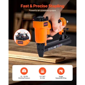 VEVOR Pneumatic Staple Gun, 22 Gauge Pneumatic Upholstery Stapler for 71 Series Fine Wire Staples 9.1mm Crown 4mm-16mm Length, 7
