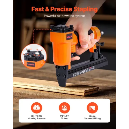 VEVOR Pneumatic Staple Gun, 22 Gauge Pneumatic Upholstery Stapler for 71 Series Fine Wire Staples 9.1mm Crown 4mm-16mm Length, 7