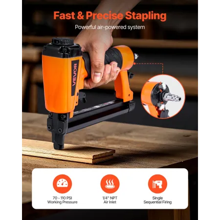 VEVOR Pneumatic Staple Gun, 20 Gauge T50 Pneumatic Upholstery Stapler for 10.8mm Crown 4mm-16mm Length Staples, 70-110 PSI Air S