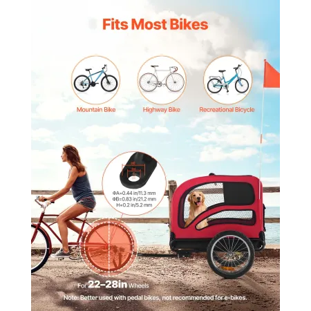 VEVOR Dog Bike Trailer, Supports up to 45 kg, Pet Cart Bicycle Carrier for Small & Large Dogs, Easy Folding Frame with Quick Rel