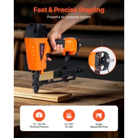 VEVOR Pneumatic Staple Gun, 16 Gauge 10.8mm Medium Crown Pneumatic Stapler 25mm to 50mm Length, 70-120PSI Heavy Duty Air-Powered