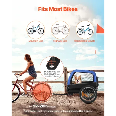 VEVOR Hundecykelanhænger, Støtter op til 30 kg, Pet Cart Cykelholder til små og mellemstore hunde, Nem sammenfoldelig ramme med