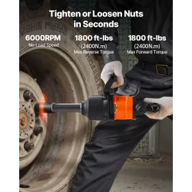 VEVOR 1-tommer luftslagnøgle, op til 2400N.m møtrik-sprængningsmoment, 6000 o/min 6-speed pneumatisk slagpistol med 152,4 mm