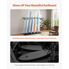 Surfboard Vægmontering, 5 Etagers Lodret Surfboard Stativ til