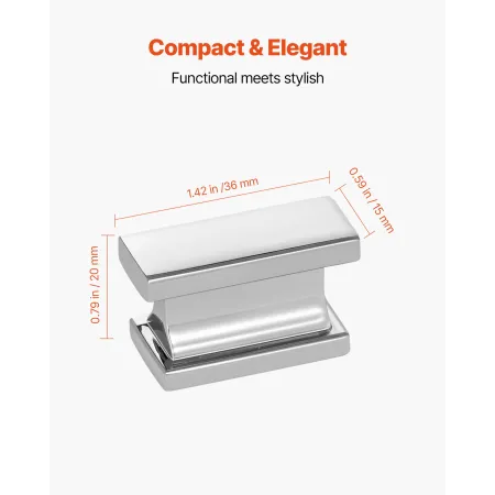 VEVOR Cabinet Knobs, 10 Pack, 36 mm Zinc Alloy Drawer Pulls Door Handles, Rectangular Kitchen Dresser Solid Knobs, Cupboard Hard